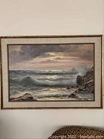 Front view showing the full framed seascape oil painting