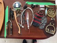 Overview of all items laid out on wooden surface