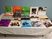 15 vinyl LPs arranged on table