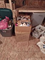 Three cardboard boxes with assorted Beanie Babies and plush stuffed animals in good, like-new condition.