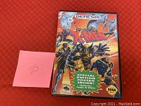 Front of Sega Genesis X-Men game case with cover art and promotional text.