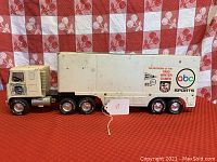 Side view of the vintage Nylint truck with 1980 Winter Olympics and ABC Sports logos