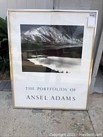 Front view of the framed black and white photographic print by Ansel Adams titled 'The Portfolios of Ansel Adams', featuring Denali National Park, Alaska.
