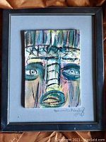 Front view of framed mixed media folk art painting by Sammie Nicely