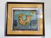 Frontal photo of the framed art print showing the bird design, matting, and frame.