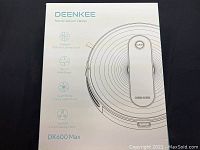 Closed retail box showing front design and key features: intelligent 4 efficient cleaning modes, low 2.7 inch profile, 2000Pa suction power, upgraded 3 front cleaning system.