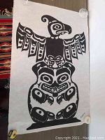 Full view of the Aboriginal art print showing the complete design layout on white paper with black ink artwork.