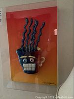Full front view of the artwork showing coffee mug, steam and gradient background