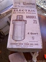 Original box packaging for Electric Ice Cream Freezer Model 71, 4 quart, Richmond Cedar Works Mfg. Corp.