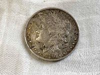 Obverse side of the 1896 Morgan Dollar showing Lady Liberty and date.