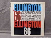 Front cover of Duke Ellington's 'Ellington '66' vinyl record album showing graphic design and track list on cover.