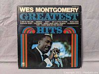 Front cover of the Wes Montgomery Greatest Hits vinyl record showing artist image and album title.