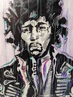 Close-up of the top half of the painting showing brush detail and color accents