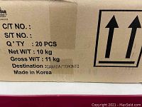 Box label showing quantity, weight, destination, and origin
