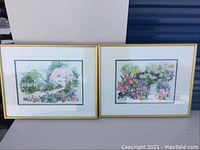 Two Angie Strauss framed art prints side by side showing full view of both artworks and frames.