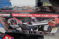 Box of MasterGrip Router and Router Table showing product images and key features.