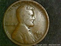 Obverse of 1912 S Lincoln Wheat Cent showing Abraham Lincoln profile and date with mint mark.