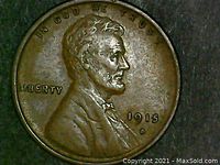 Obverse of 1915 D Lincoln Wheat Cent showing Abraham Lincoln profile, date and mintmark