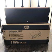 RBH Reference R25C center speaker on original box showing label and specifications