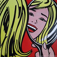 Another full image of the lithograph "Girl in Mirror" showing sharp lines and vibrant colors in good condition.