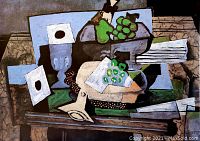 Closer view highlighting colors and details in the still life lithograph print by Georges Braque.