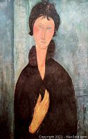 Close-up view of the upper half of the poster focusing on the subject's face and upper torso to highlight detail and condition.