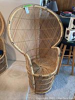 Front view of wicker peacock chair showing overall shape and size