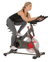 Stock-style photo of Sunny SF-B1913 indoor cycling bike with model in demonstration