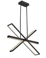 Black linear LED chandelier with six intersecting arms, model 534 FR34806BLK