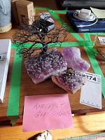Overall view of all three amethyst items on tabletop