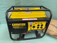 Front-left view of Champion portable generator showing overall frame and tank