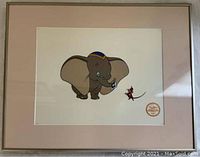 Front view of framed serigraph showing Dumbo and Timothy Q. Mouse with certification seal