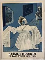 Full view of the original Max Ernst 1967 lithograph poster by Atelier Mourlot with surreal figure and interior scene.