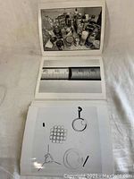Pile of Fred Bodin black and white photos featuring laboratory instruments and scientific tools, stacked with some photos showing a collection of bottles and a measuring ruler