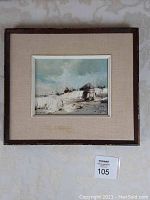 Full view of the framed oil on board painting with lot number card