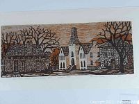 Full view of the unframed woodcut print showing image and lower margin