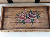 Full tray showing tole painted floral design and measurement scale.