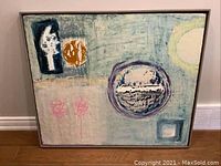 Full front view of framed encaustic painting showing composition and overall condition