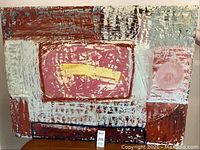 Full view of original unsigned encaustic painting showing color blocks and overall texture.