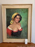 Framed portrait artwork front view showing full image and frame condition