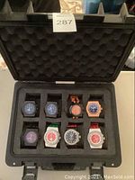 Overview of all eight Invicta watches in foam-lined hard plastic case
