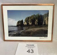 Front view of the framed photograph showing Hopewell Rocks coastal scene with copper frame and signature.