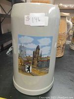 Front view showing detailed Berlin cityscape with the Kaiser Wilhelm Memorial Church and Berlin coat of arms on the stein.