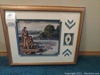 Full view of the framed print with title "Reflection Of My Brothers" showing two Native American men near a river landscape, brown wood frame, and triple matting.