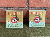Two unopened boxes of My Pencil Brand coloured pencils with vintage pie-eyed Mickey Mouse illustration