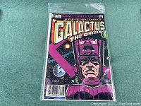 Front cover of Galactus The Origin comic book showing artwork, title, issue number, price and publisher.