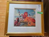 Full front view of matted and framed cel showing characters and frame.