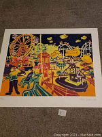 Front view of the Peter Zonis carnival serigraph with vibrant colors and clear visible signature and numbering in the lower margin.