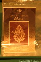 Photo showing the Sari Paisley stencil package with an intricate paisley design visible on the front.