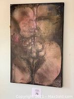 Full view of original abstract acrylic painting on canvas with dominant earthy and muted tones.